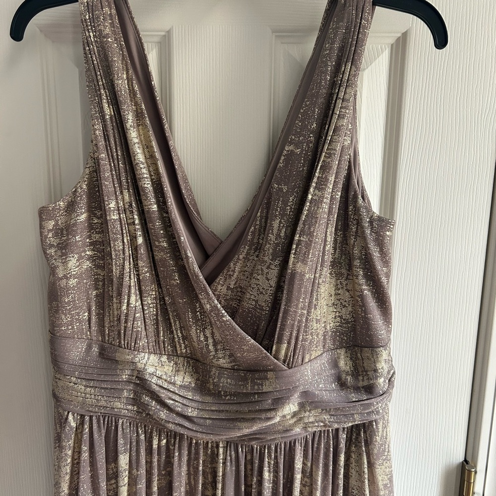 NWT - Calvin Klein Metallic Maxi Dress - Taupe and Gold Size 16